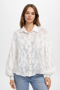 Floral Jacquard Textured Blouse with Puff Sleeves
