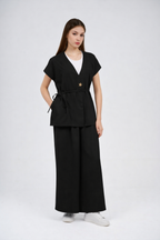Two-Piece Wrap Top & Wide-Leg Pants Set