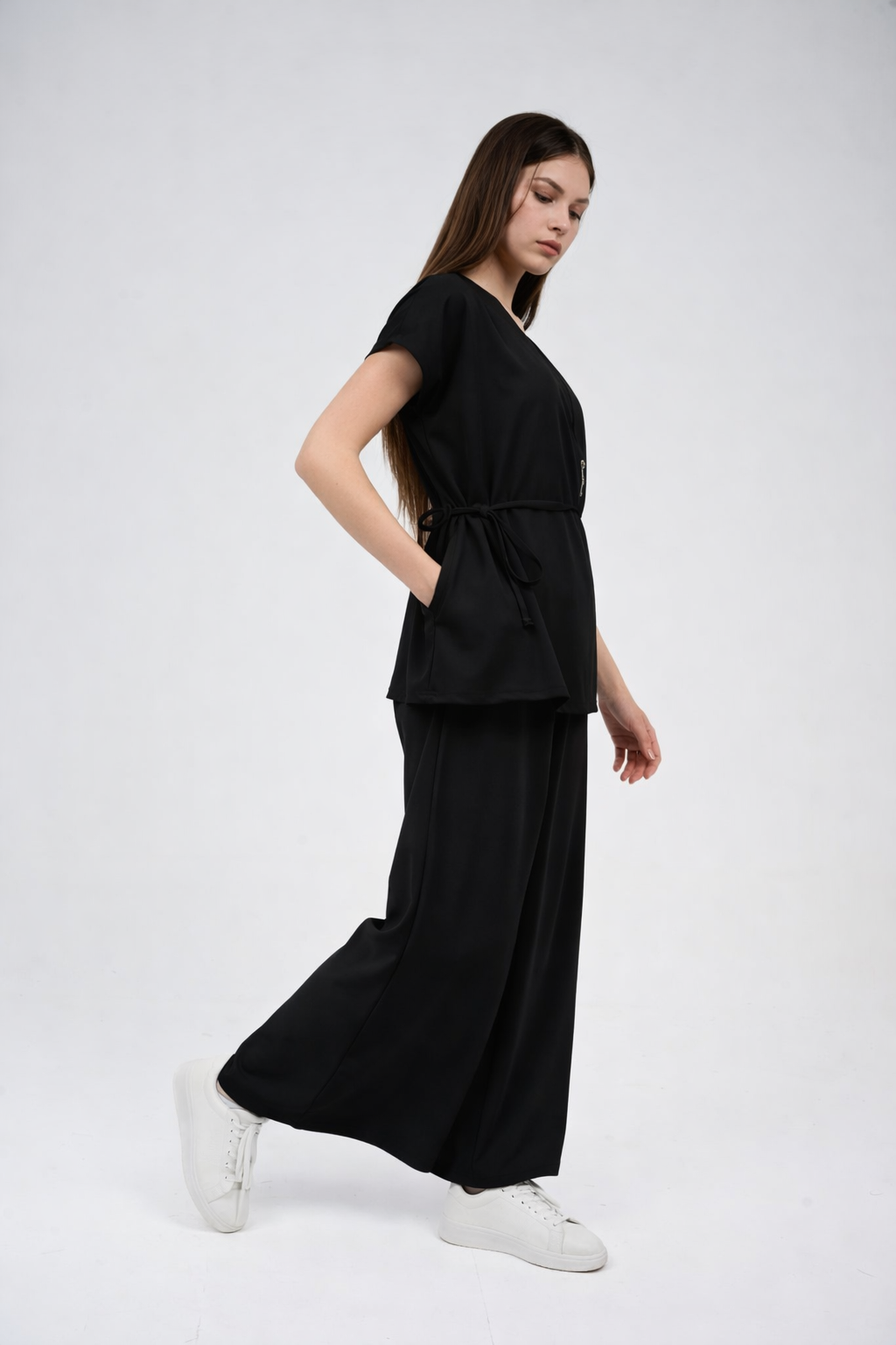 Two-Piece Wrap Top & Wide-Leg Pants Set