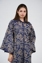 Women’s Embroidery Maxi Shirt Dress/Kaftan with Wide Sleeves & Button Front
