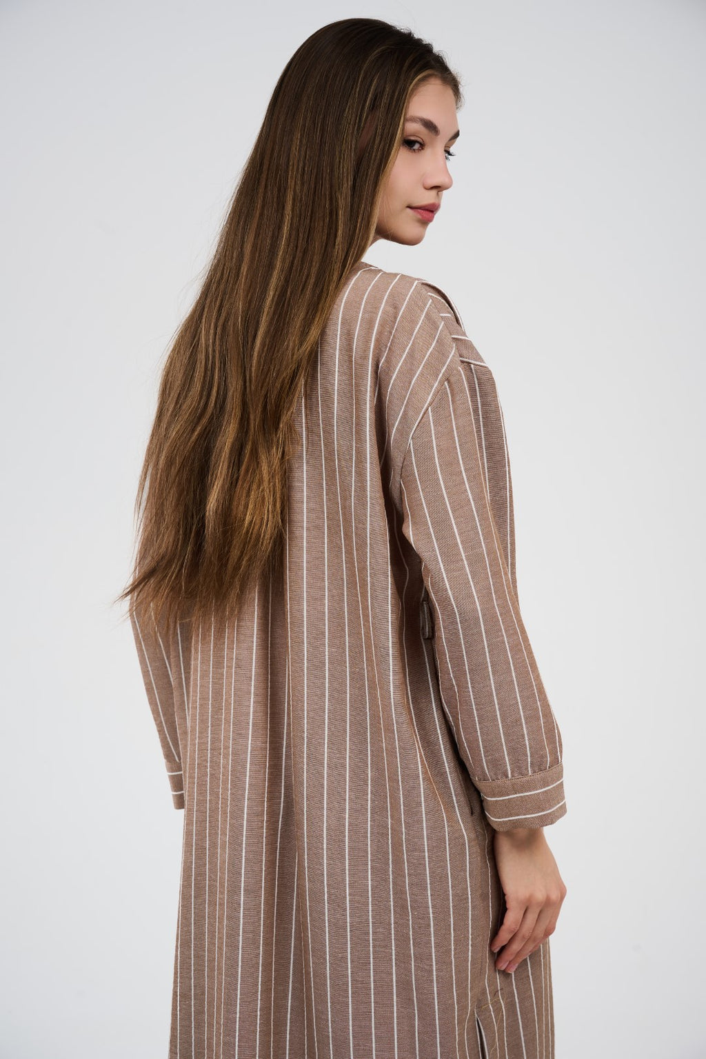 فستان/عباية كتان ماكسي مخطط