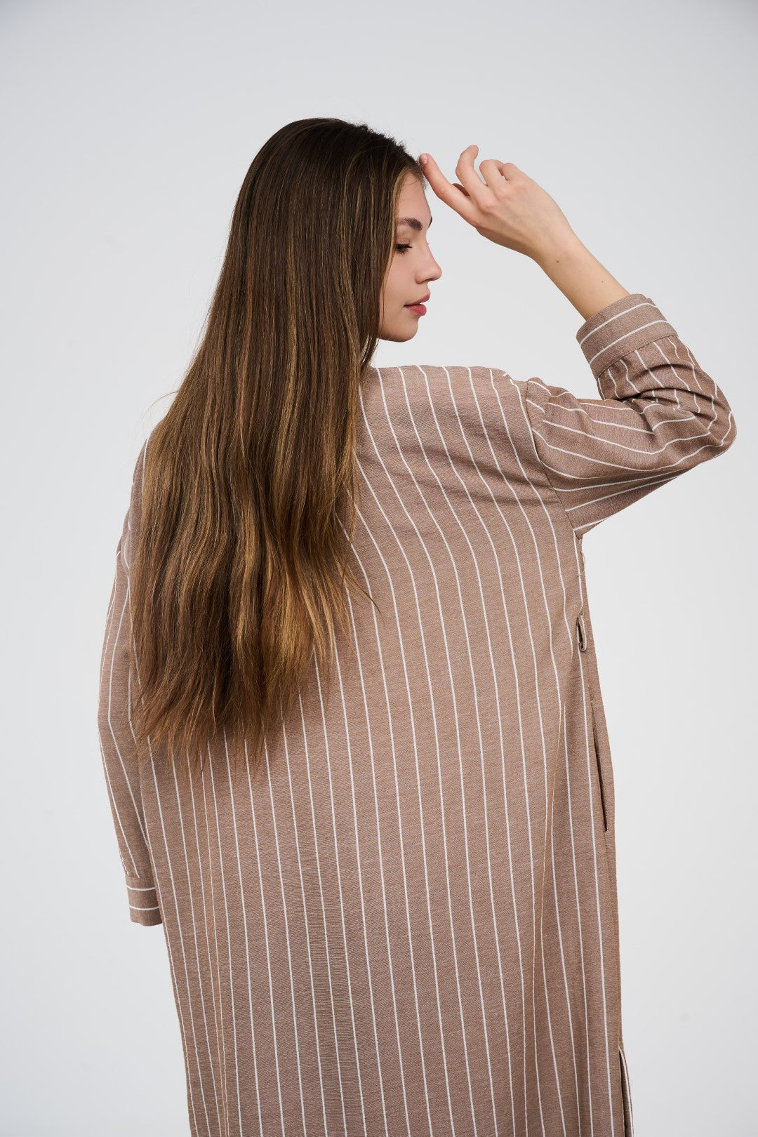 فستان/عباية كتان ماكسي مخطط