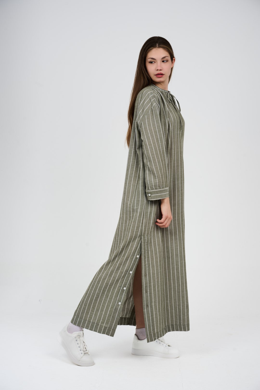 فستان/عباية كتان ماكسي مخطط