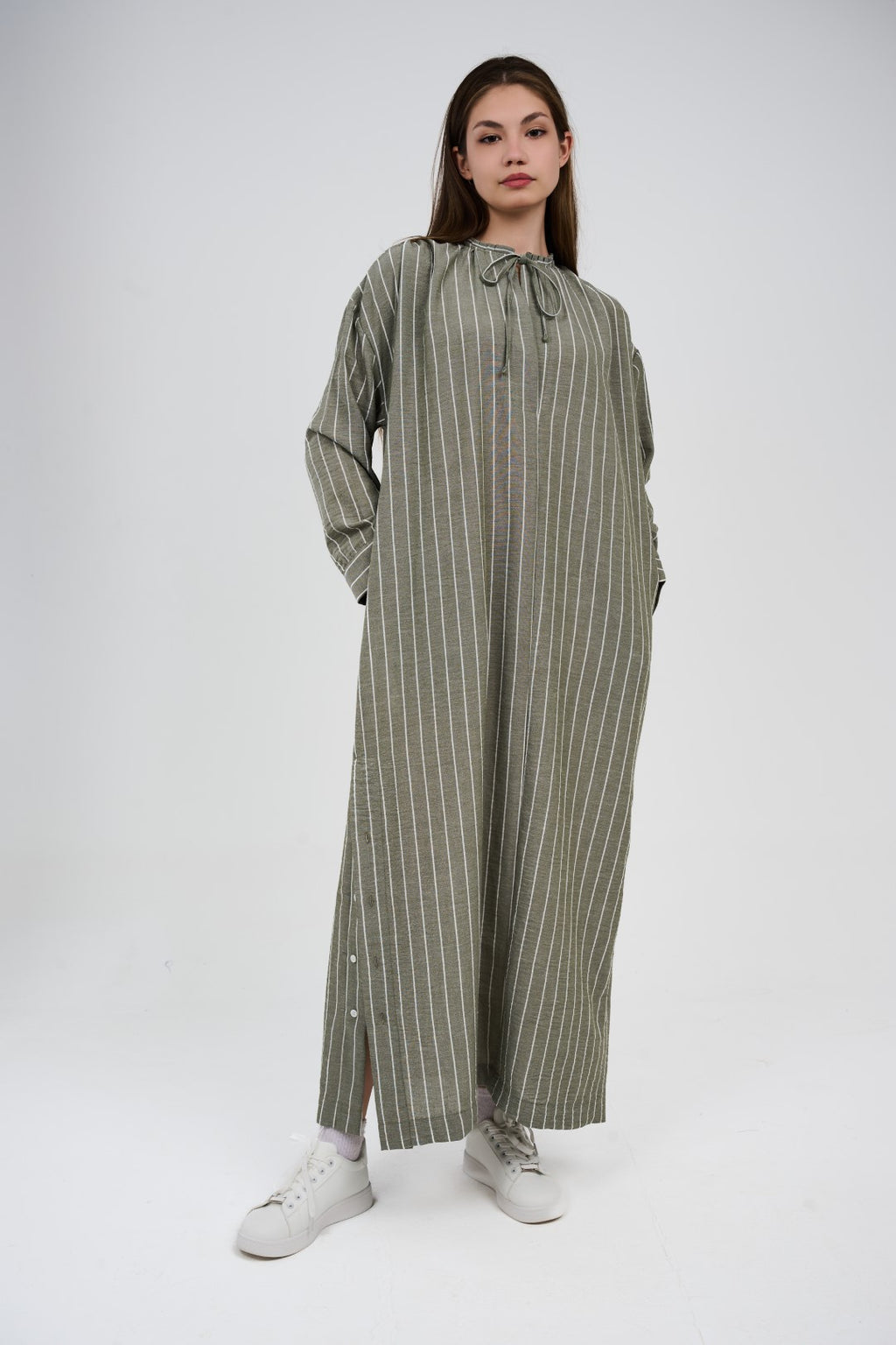 فستان/عباية كتان ماكسي مخطط