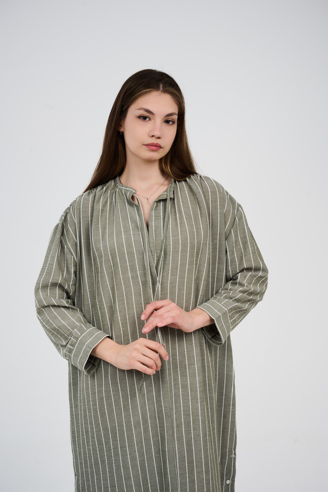 فستان/عباية كتان ماكسي مخطط