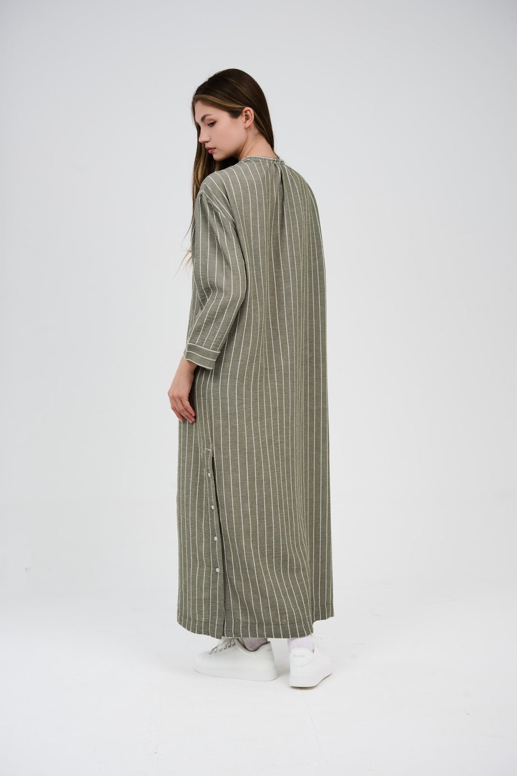 فستان/عباية كتان ماكسي مخطط