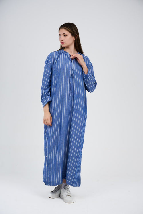 Linen Women’s Striped Maxi Dress/Abaya in Taupe