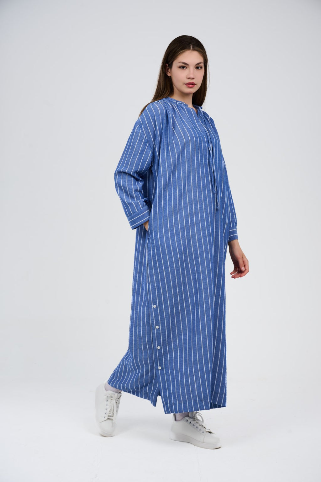 فستان/عباية كتان ماكسي مخطط