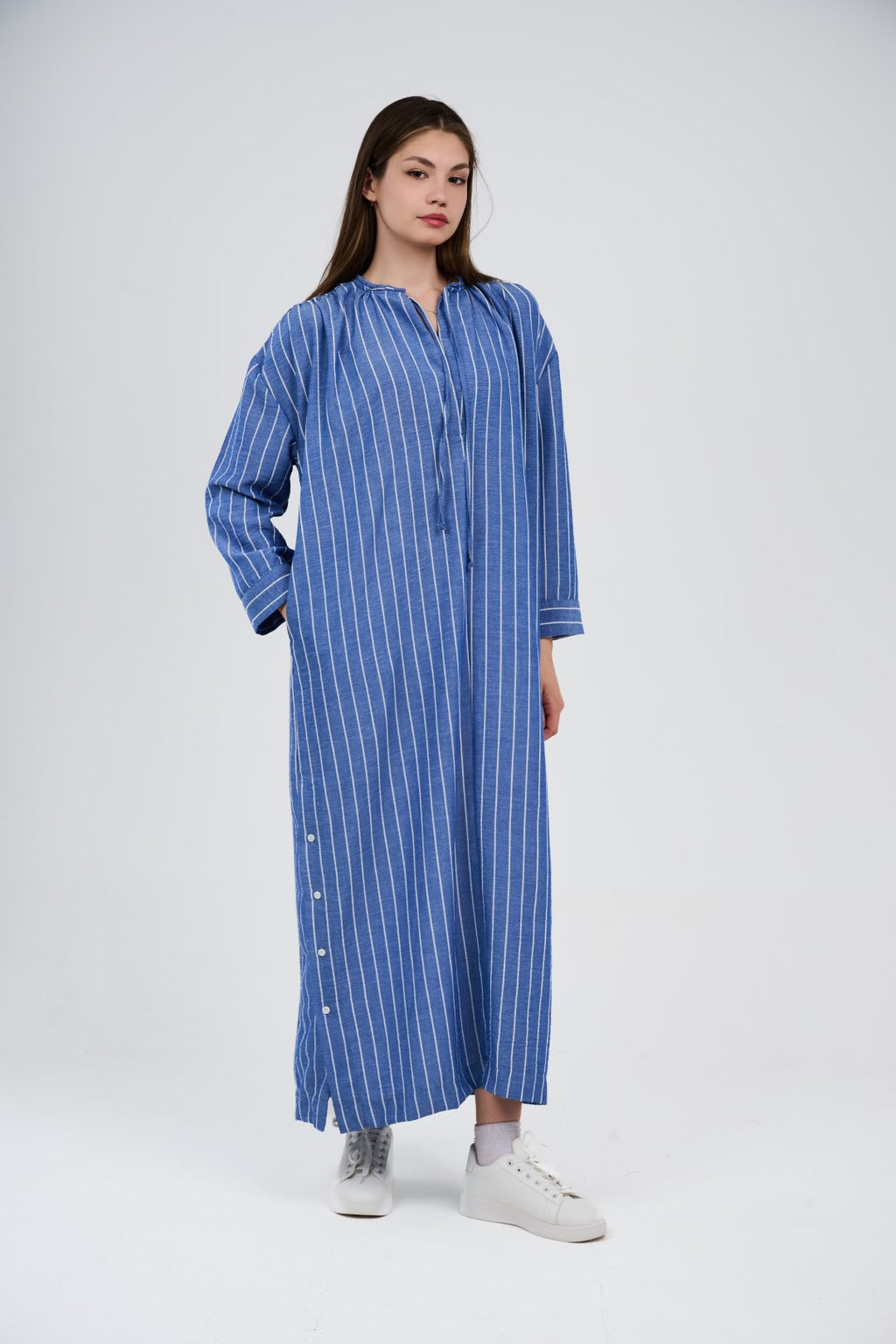 فستان/عباية كتان ماكسي مخطط