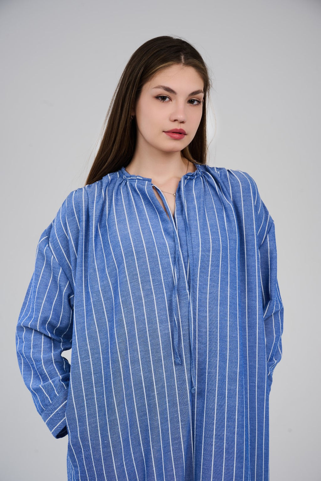 فستان/عباية كتان ماكسي مخطط