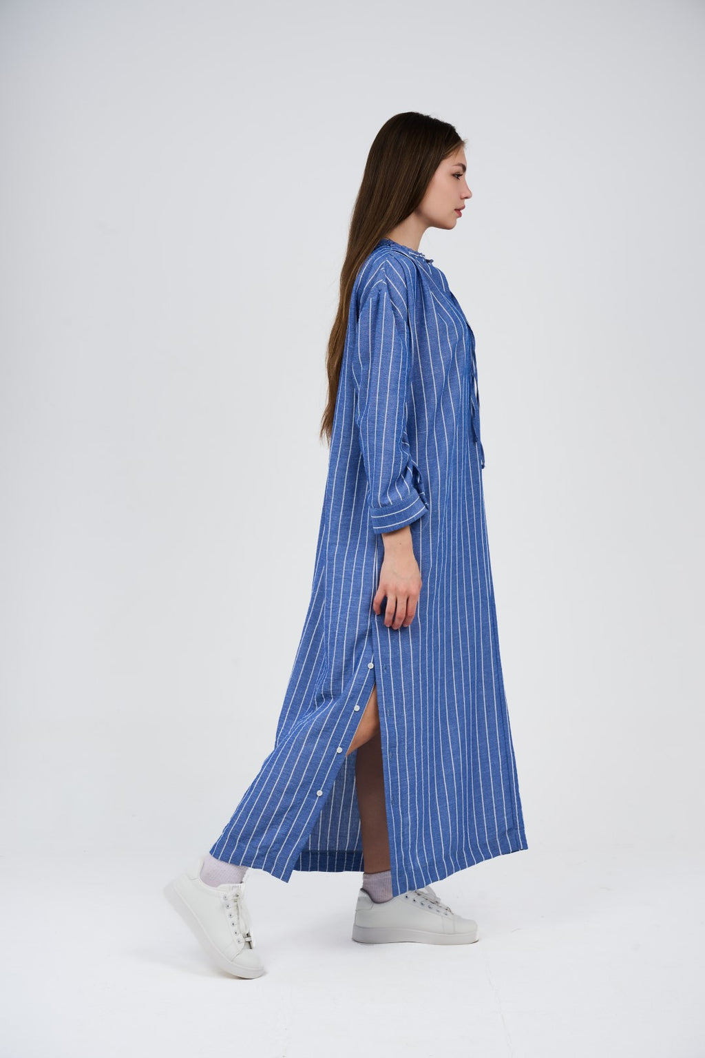 فستان/عباية كتان ماكسي مخطط