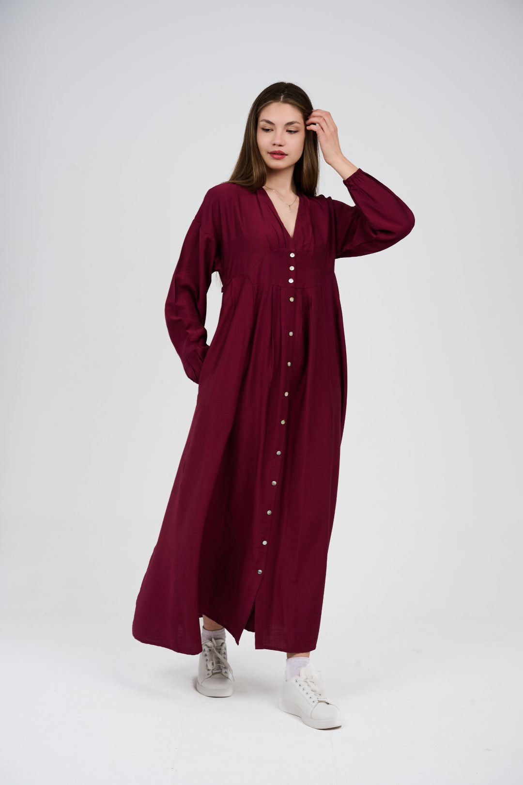Women’s Button-Front Maxi Dress with V-Neck