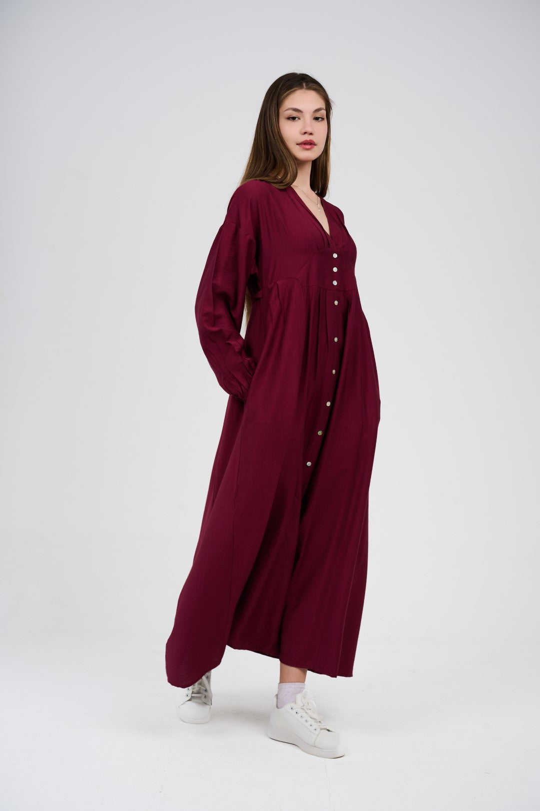 Women’s Button-Front Maxi Dress with V-Neck