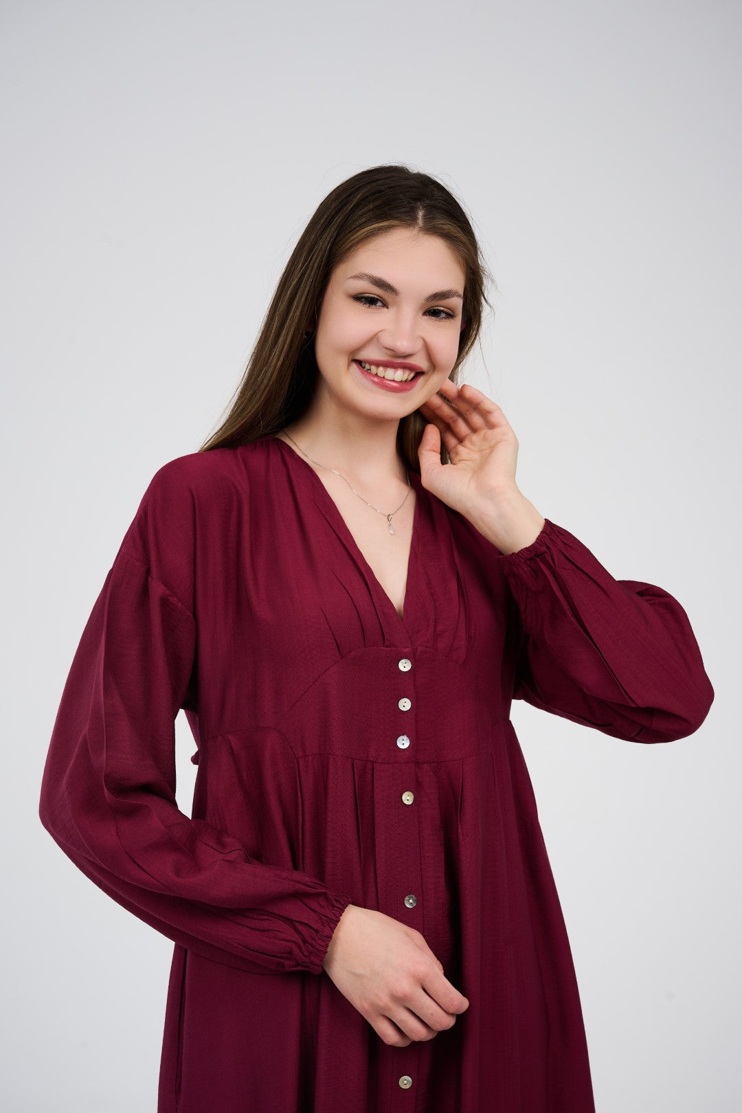 Women’s Button-Front Maxi Dress with V-Neck