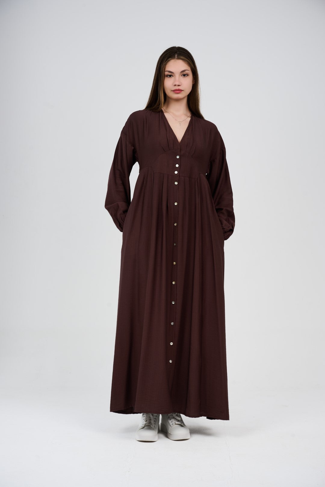 Women’s Button-Front Maxi Dress with V-Neck