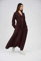Women’s Button-Front Maxi Dress with V-Neck