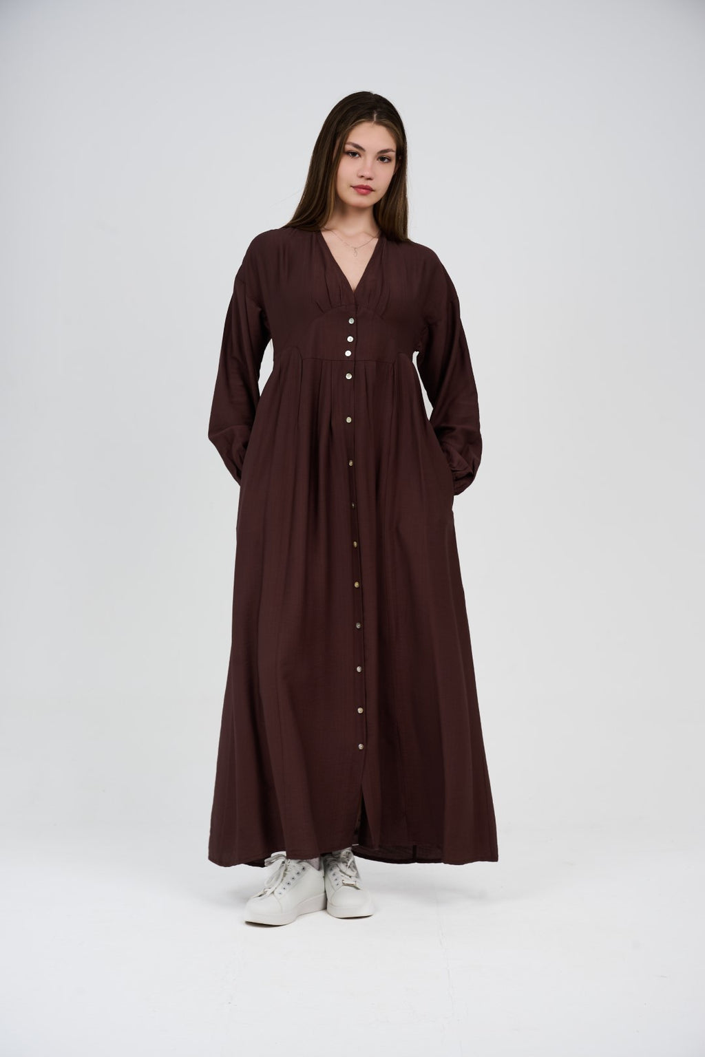 Women’s Button-Front Maxi Dress with V-Neck