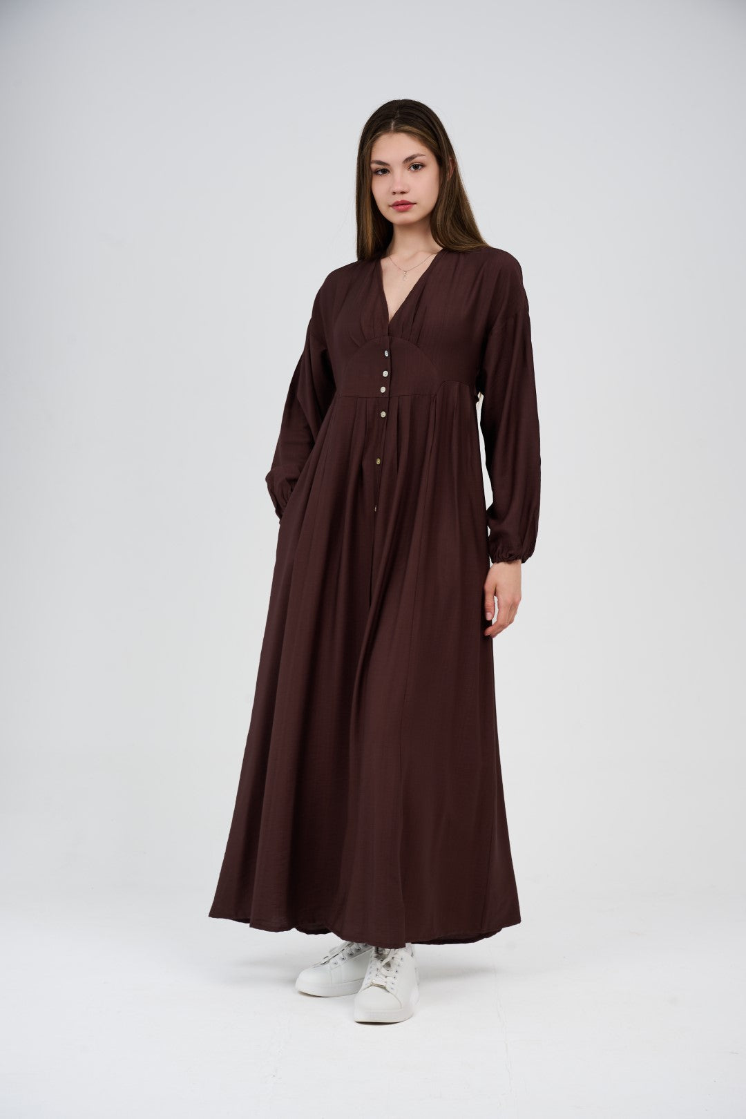 Women’s Button-Front Maxi Dress with V-Neck