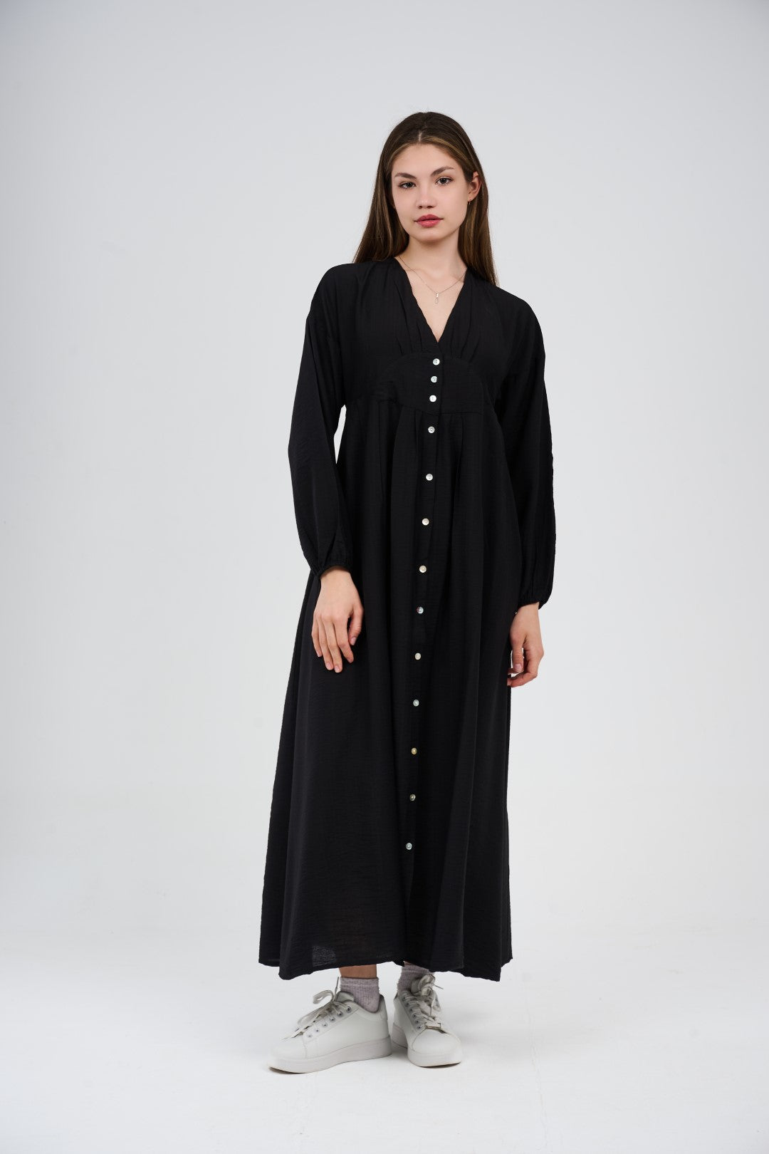 Women’s Button-Front Maxi Dress with V-Neck