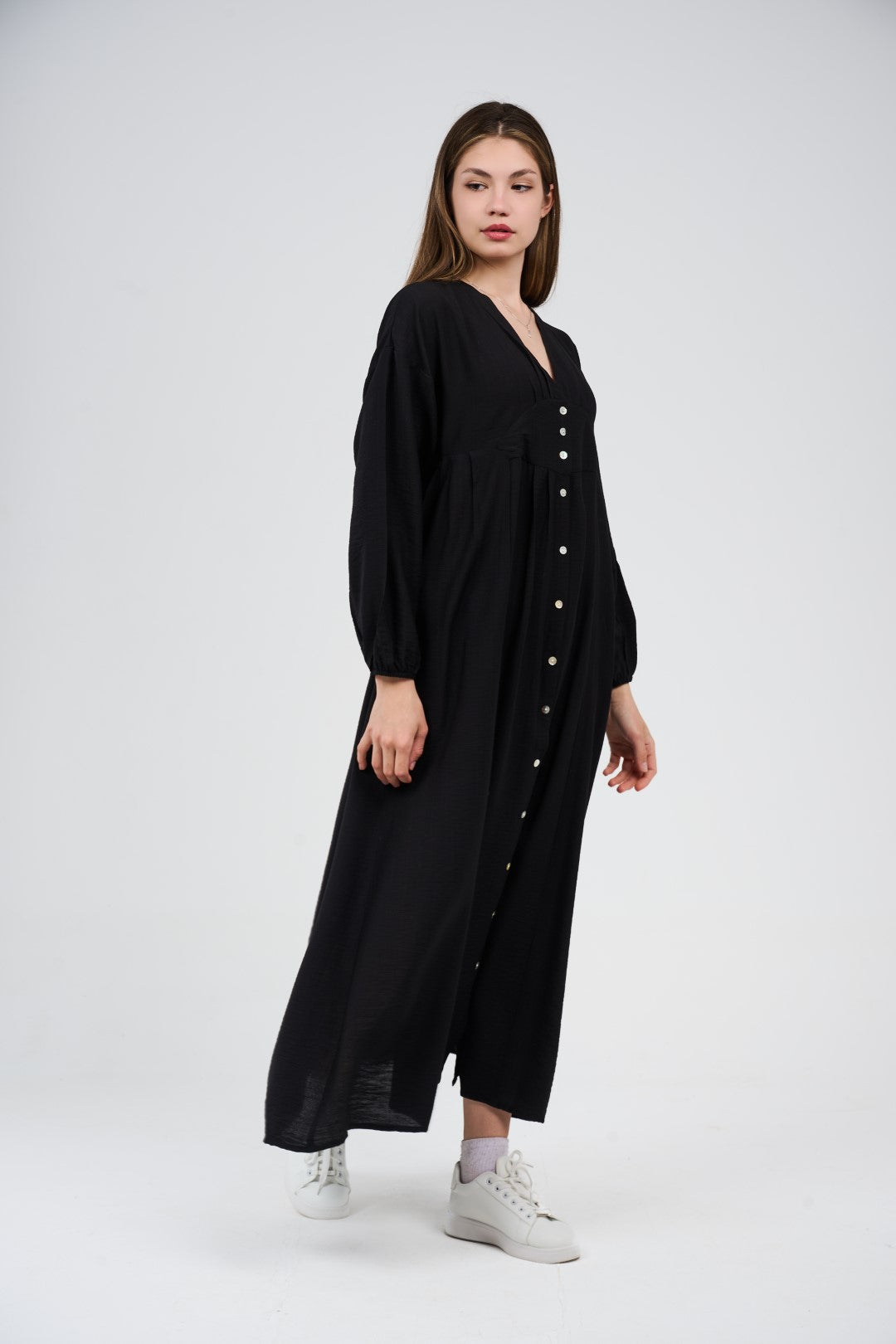 Women’s Button-Front Maxi Dress with V-Neck