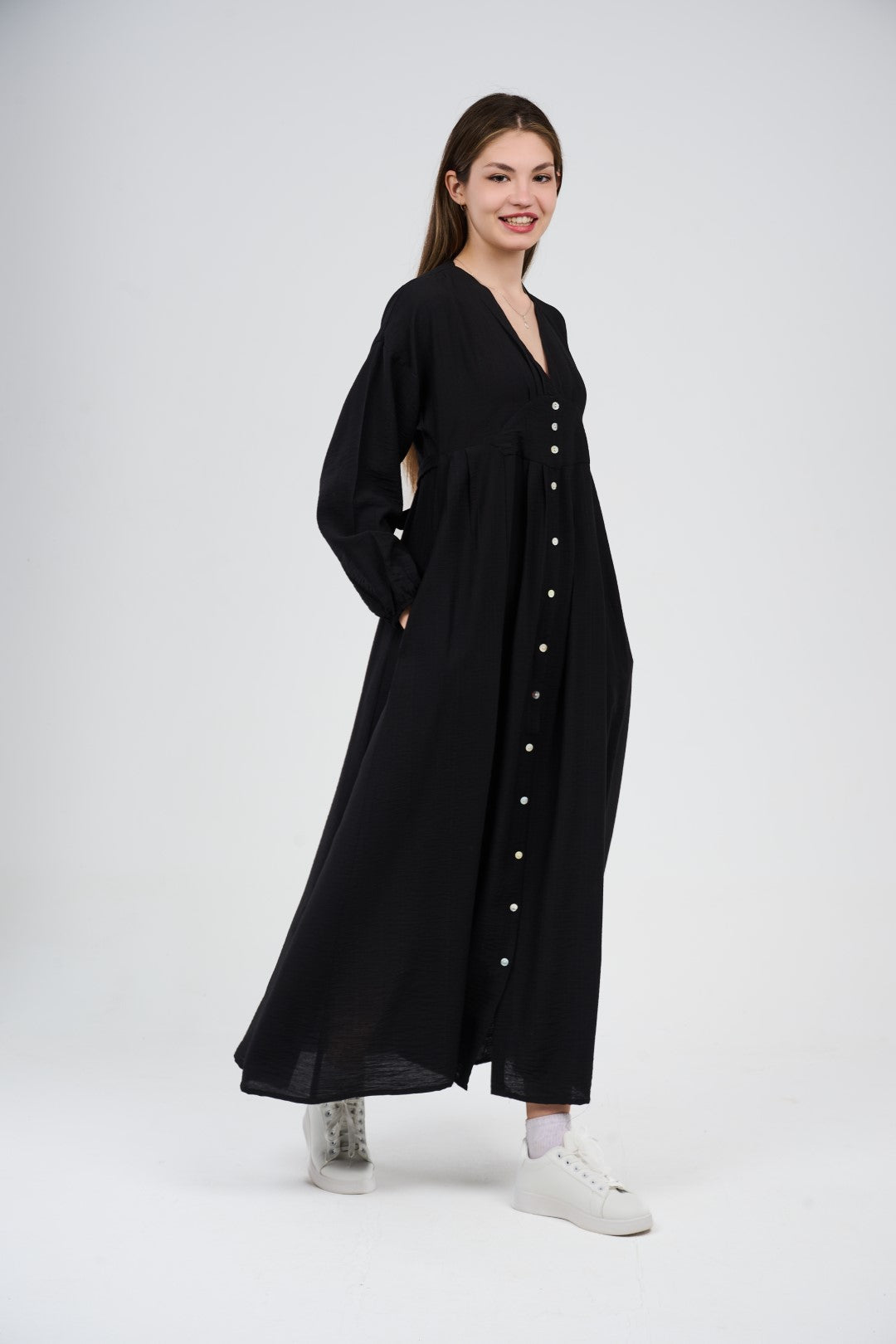 Women’s Button-Front Maxi Dress with V-Neck