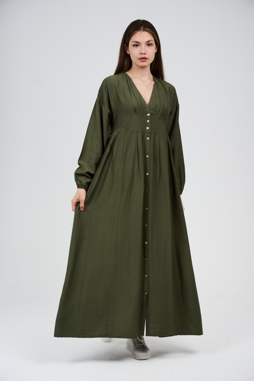 Women’s Button-Front Maxi Dress with V-Neck