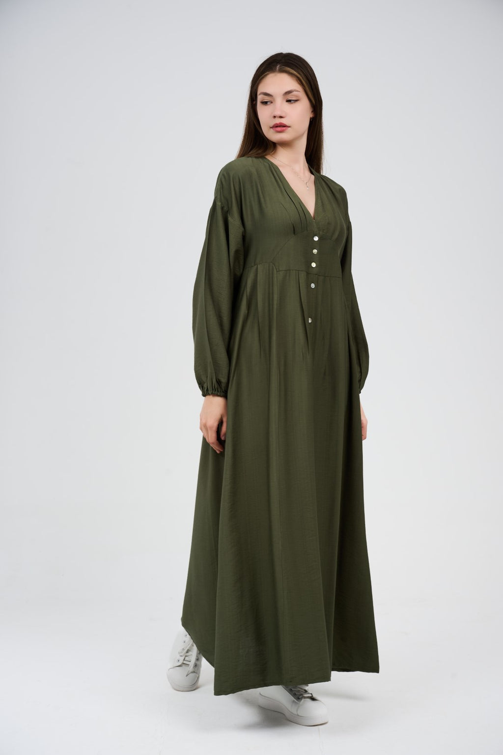 Women’s Button-Front Maxi Dress with V-Neck