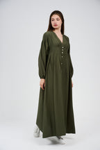 Women’s Button-Front Maxi Dress with V-Neck