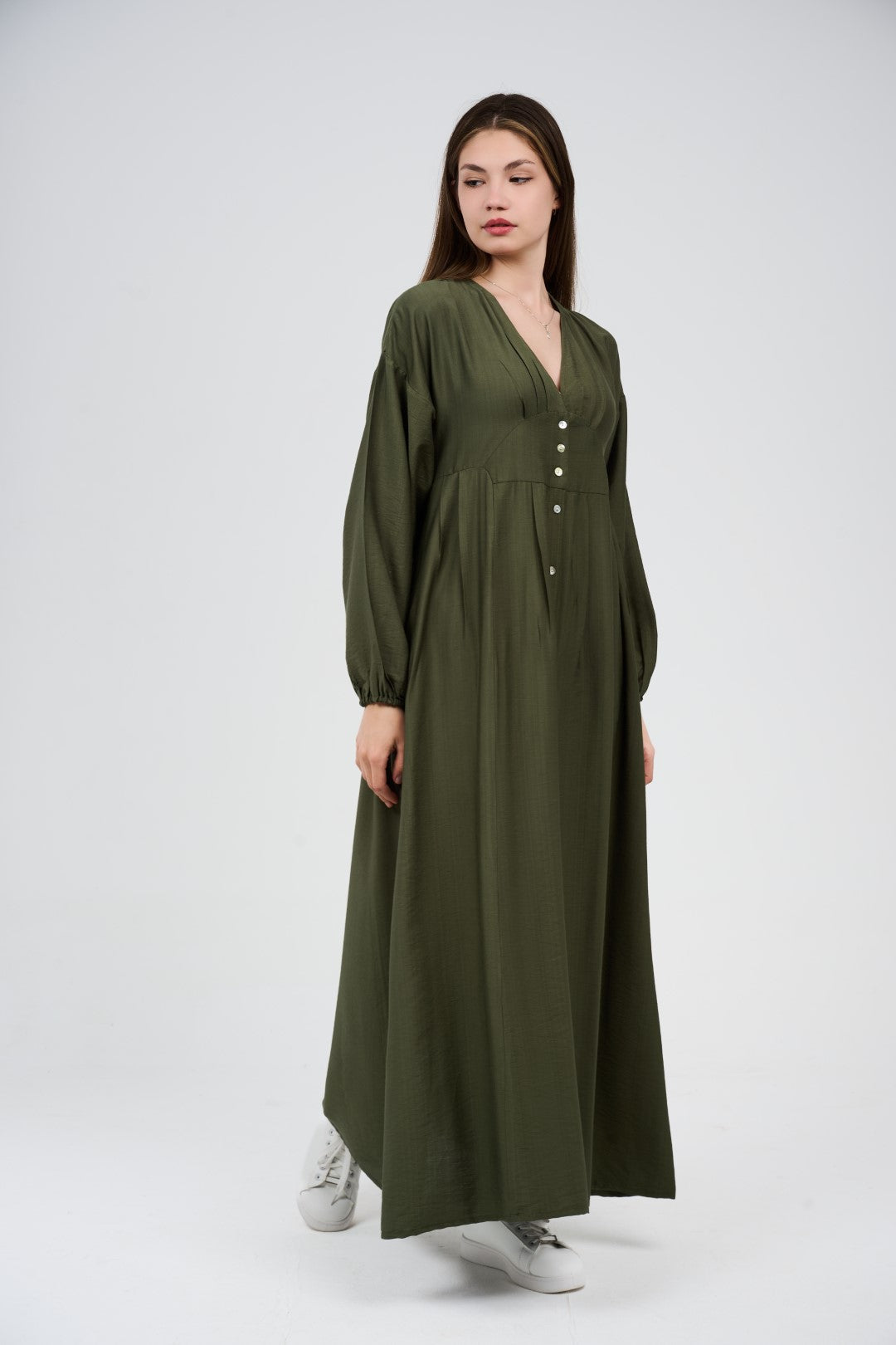 Women’s Button-Front Maxi Dress with V-Neck
