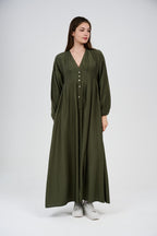 Women’s Button-Front Maxi Dress with V-Neck