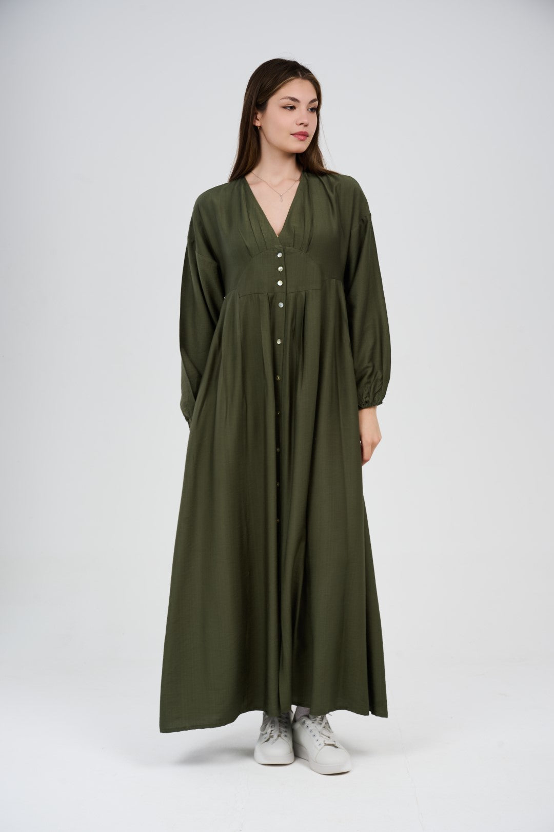 Women’s Button-Front Maxi Dress with V-Neck