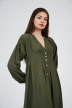 Women’s Button-Front Maxi Dress with V-Neck