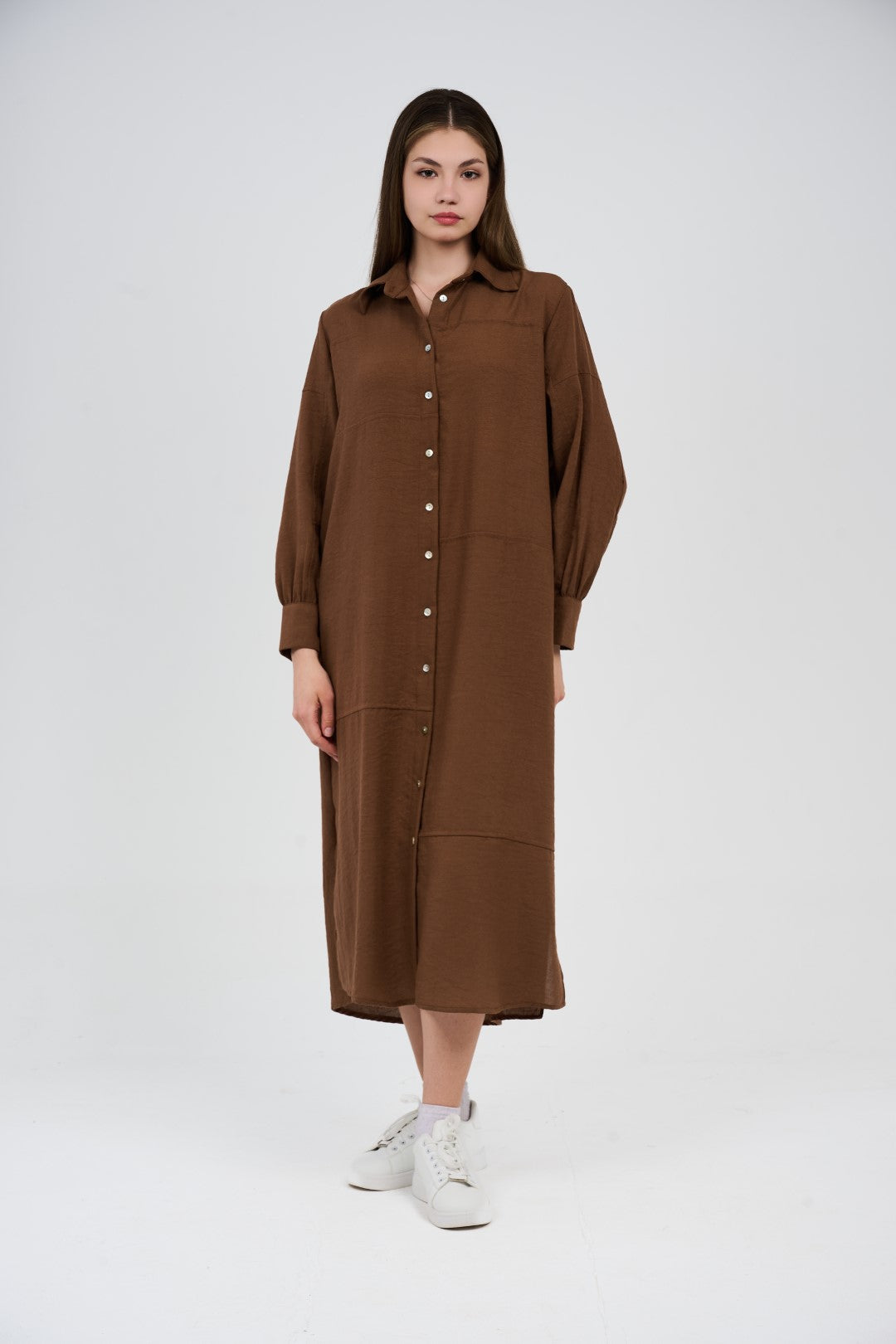 فستان قميص طويل بأزرار أمامية 