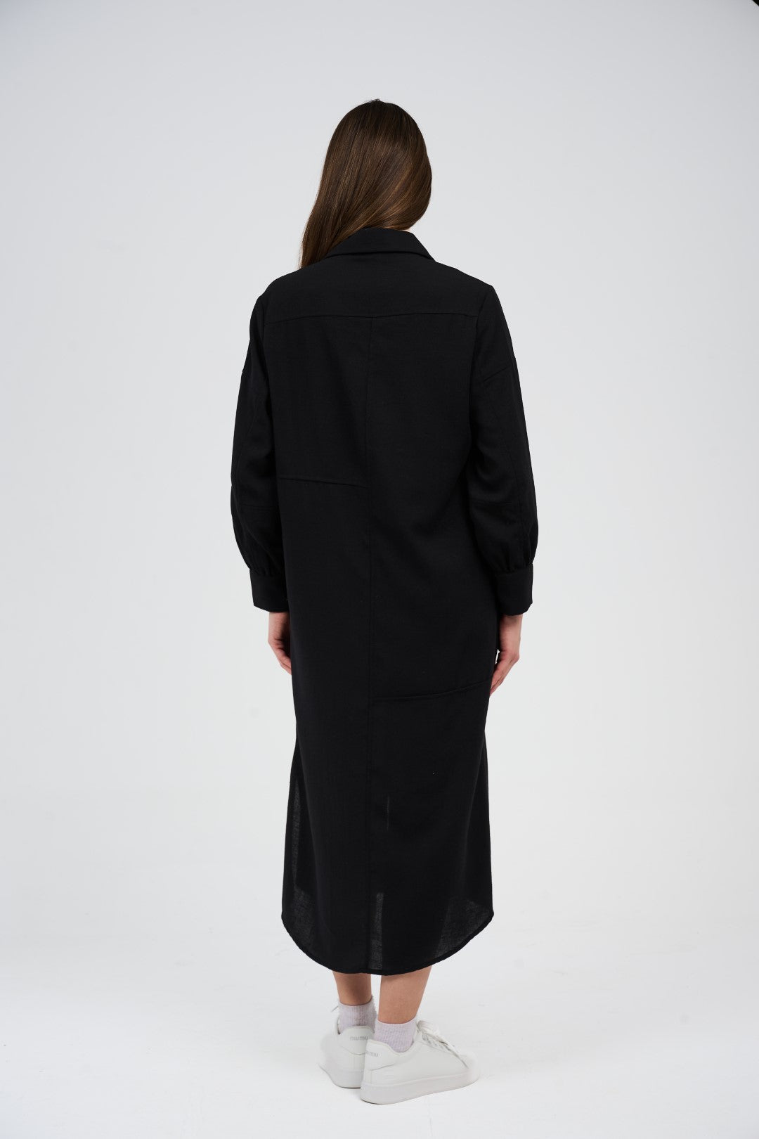 فستان قميص طويل بأزرار أمامية 