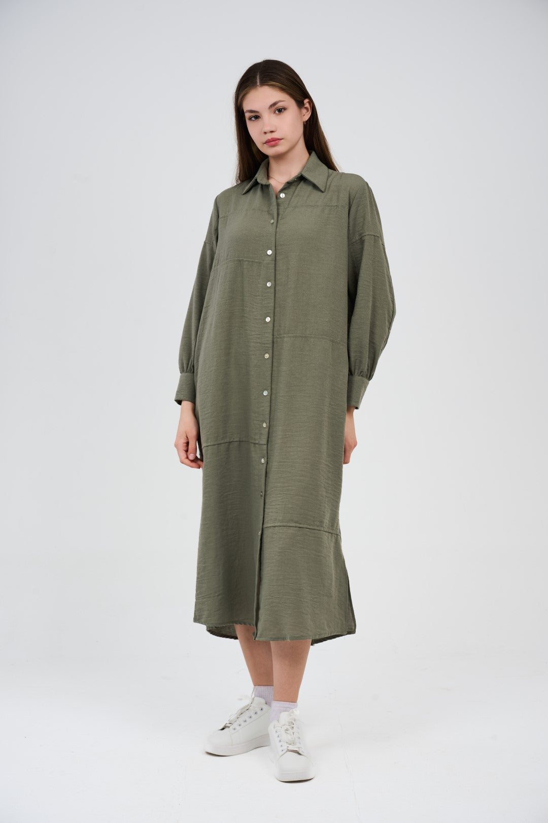 فستان قميص طويل بأزرار أمامية 