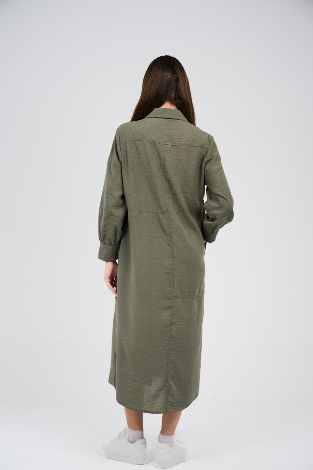 فستان قميص طويل بأزرار أمامية 