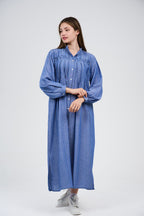 Linen Women’s Striped Maxi Shirt Dress with Button Front