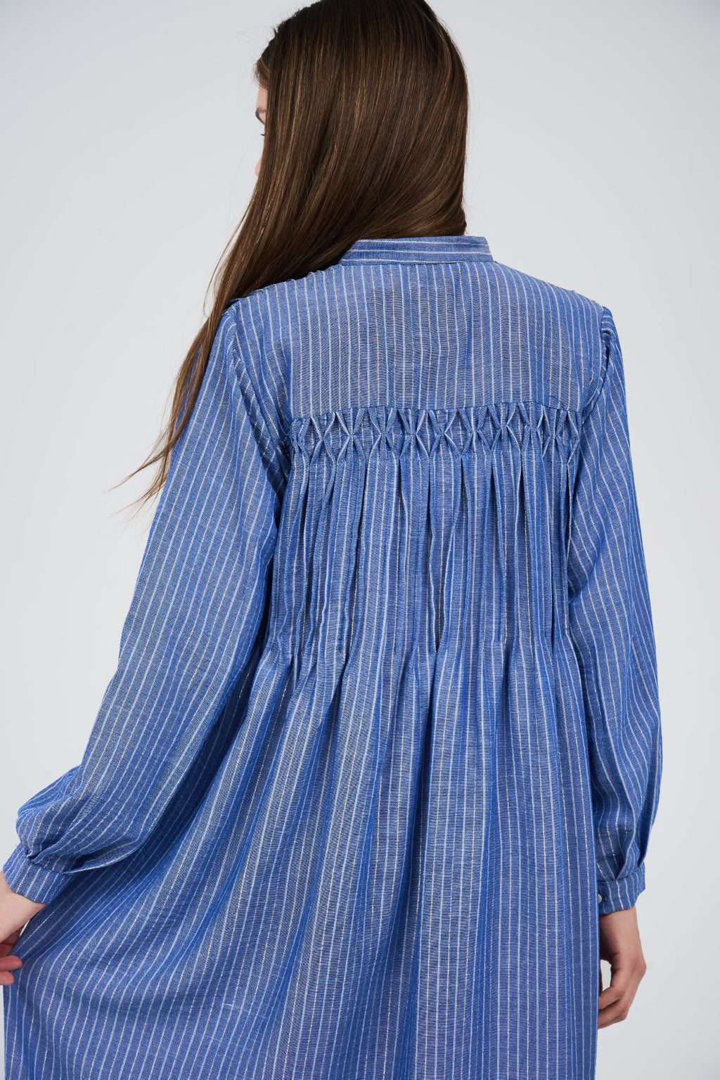 Linen Women’s Striped Maxi Shirt Dress with Button Front