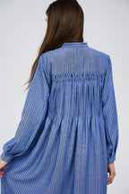 Linen Women’s Striped Maxi Shirt Dress with Button Front