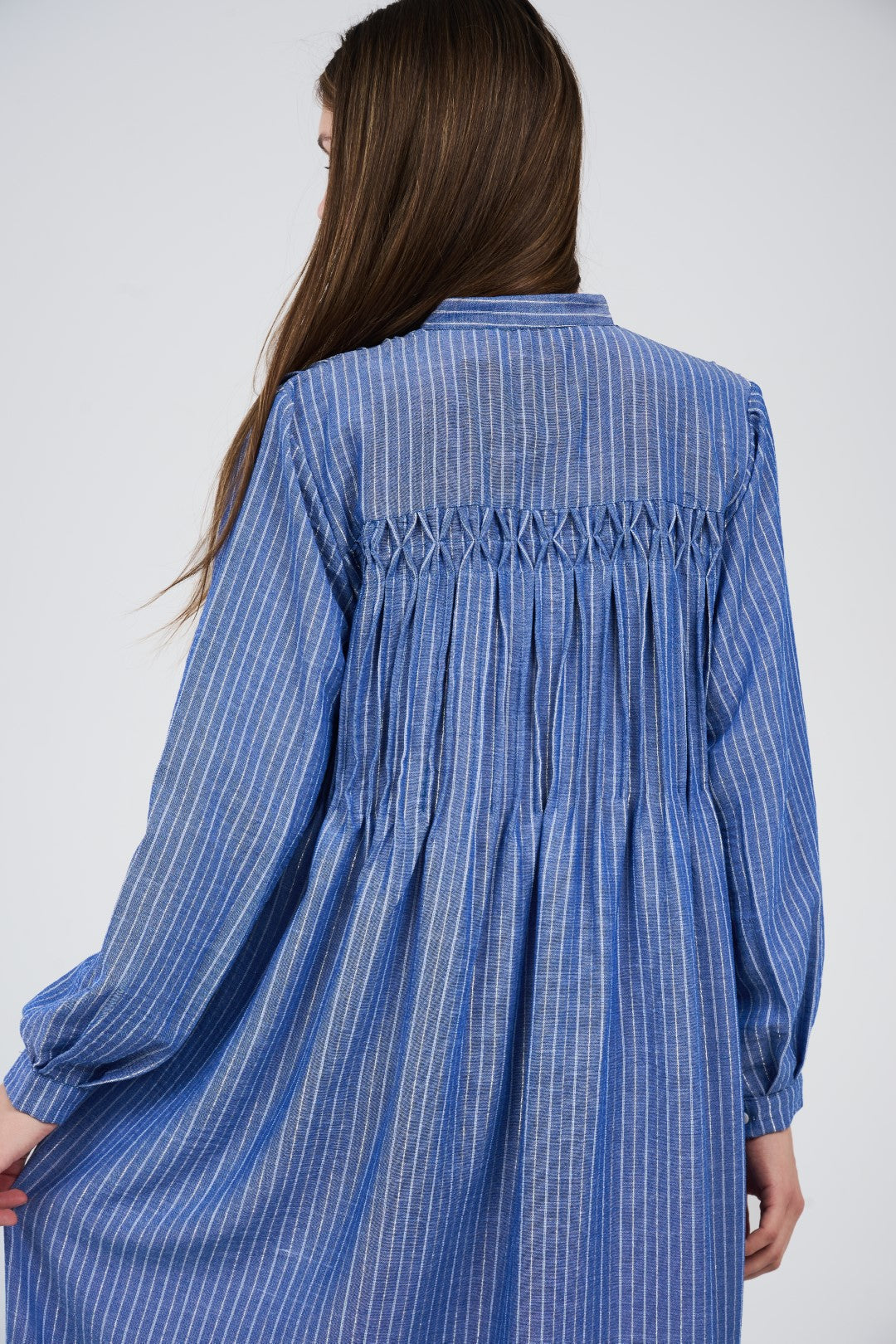 Linen Women’s Striped Maxi Shirt Dress with Button Front