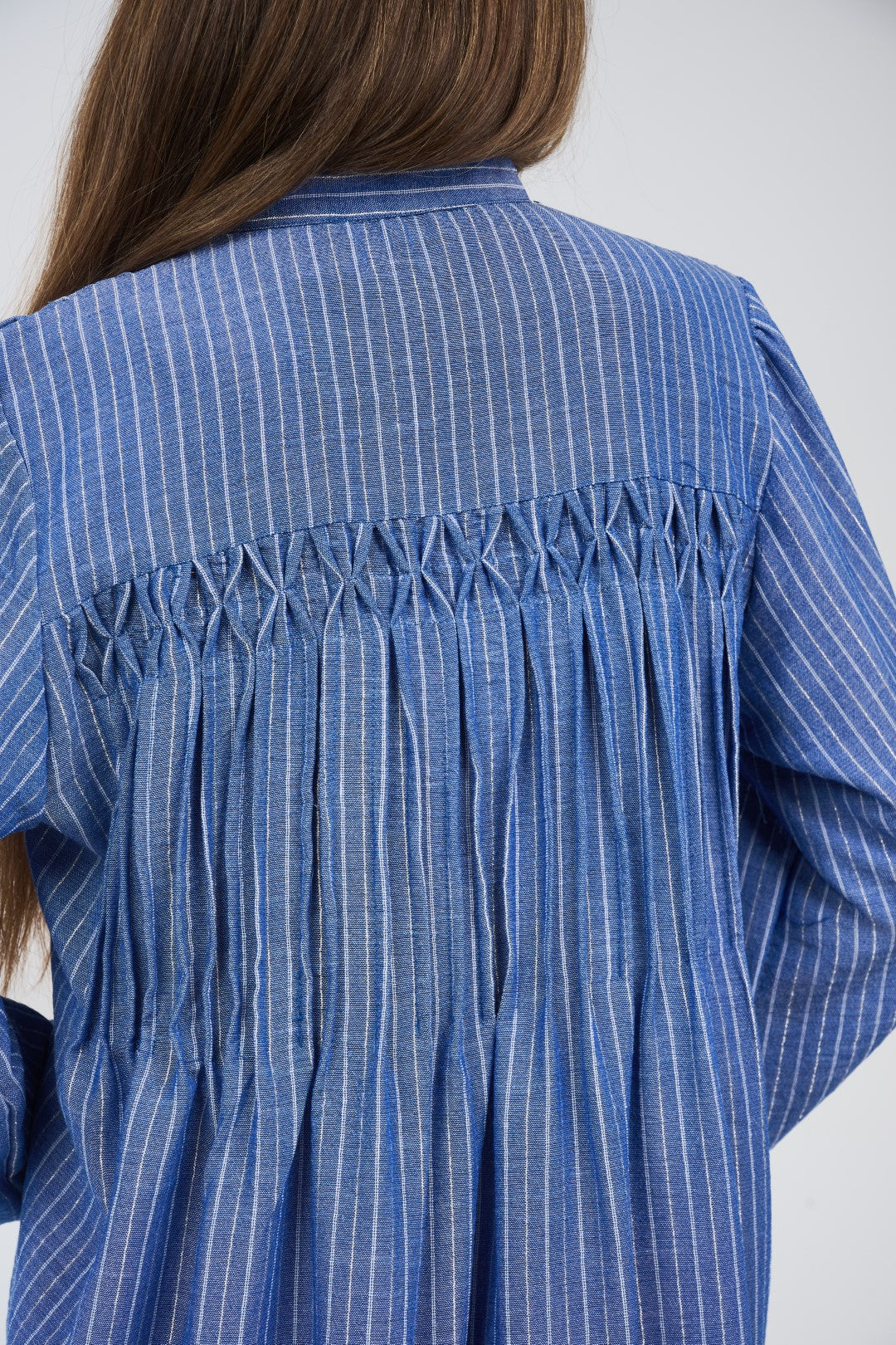 Linen Women’s Striped Maxi Shirt Dress with Button Front