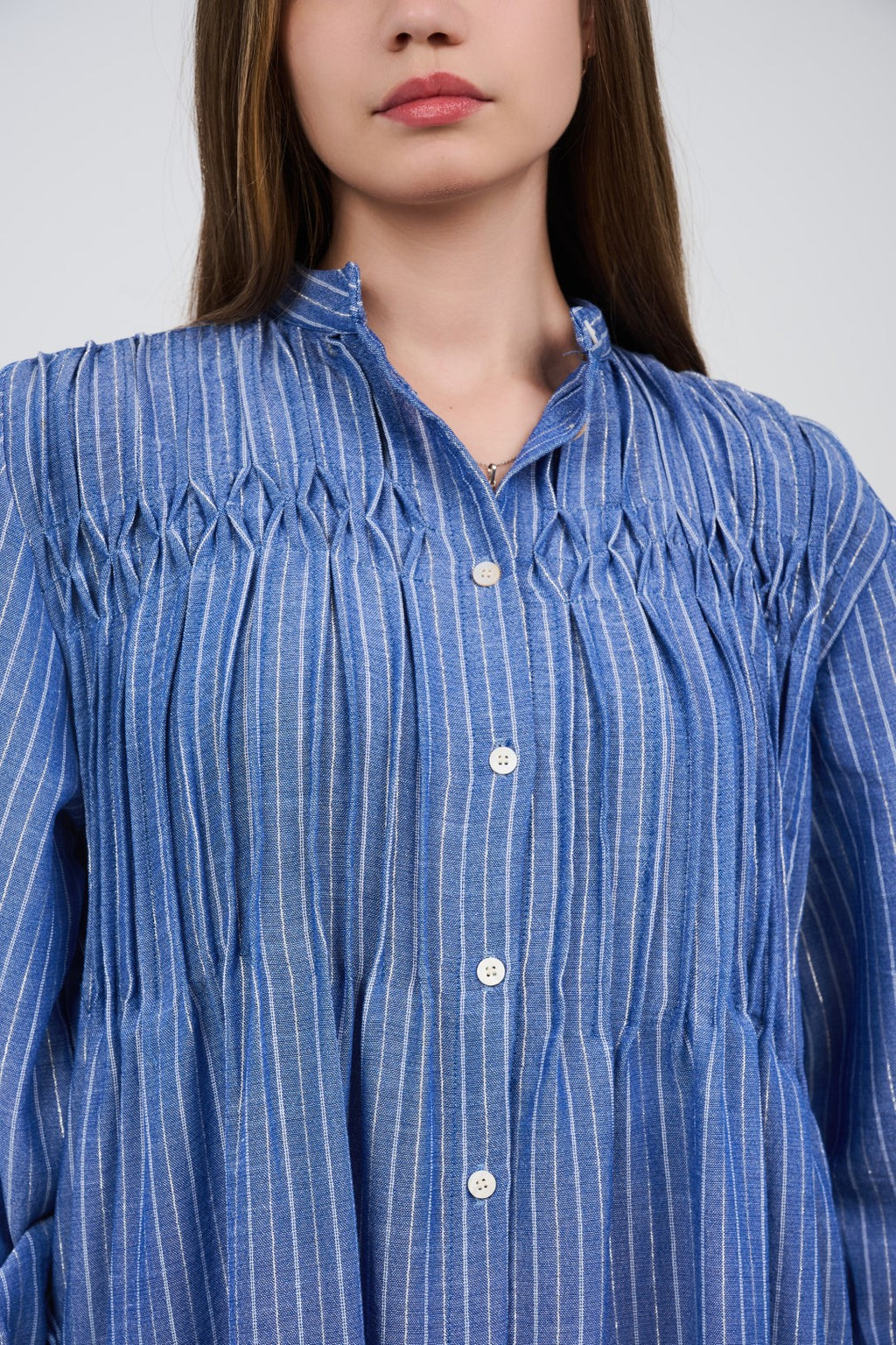 Linen Women’s Striped Maxi Shirt Dress with Button Front