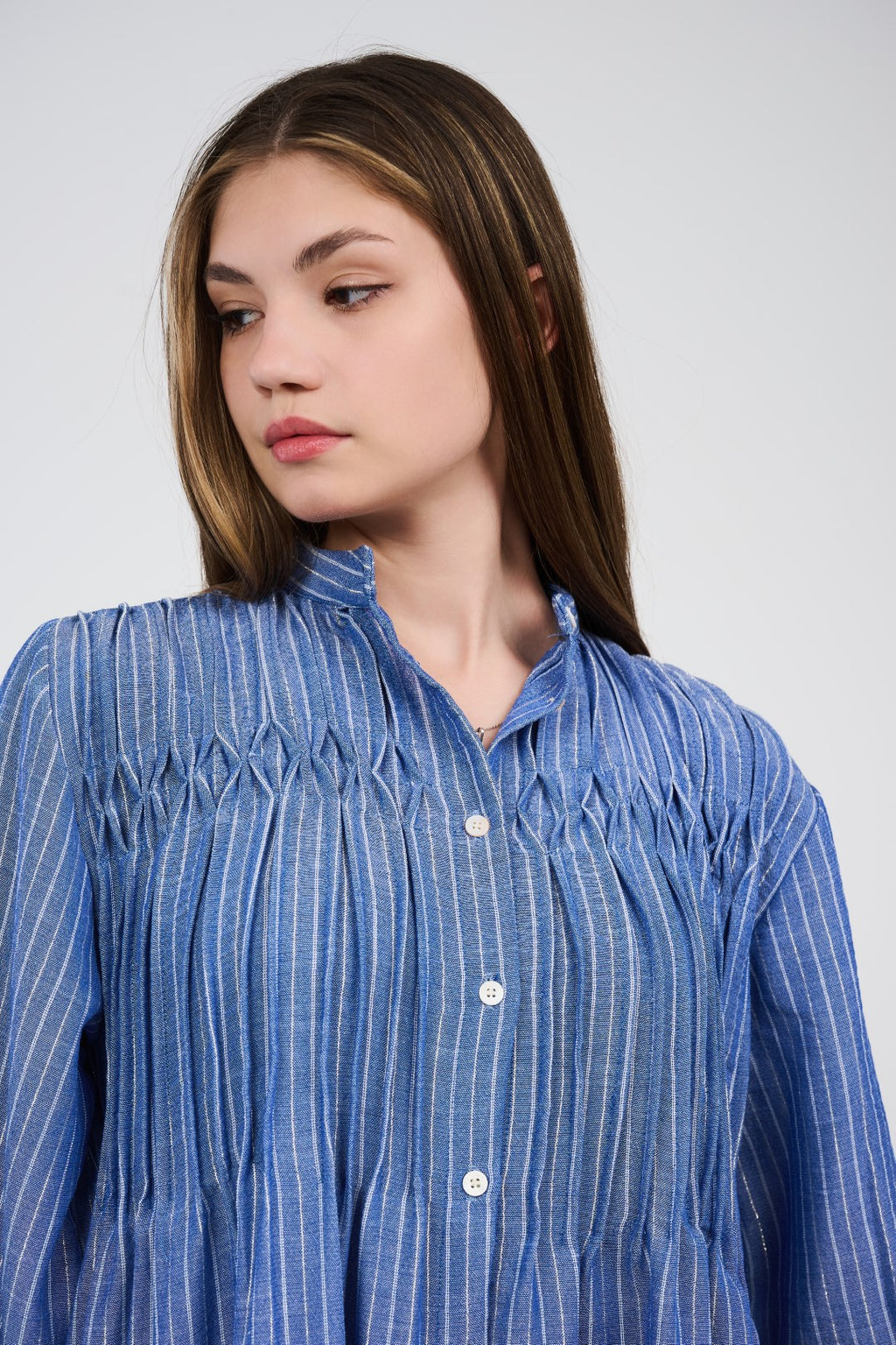 Linen Women’s Striped Maxi Shirt Dress with Button Front