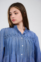 Linen Women’s Striped Maxi Shirt Dress with Button Front