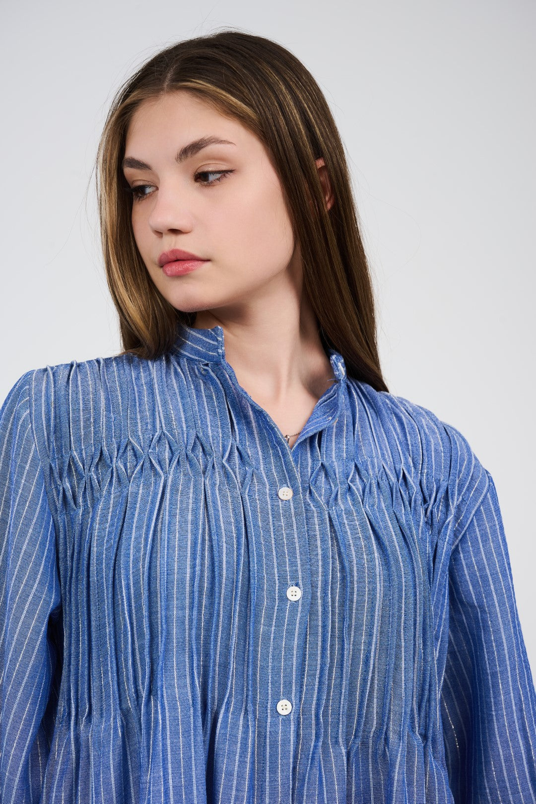 Linen Women’s Striped Maxi Shirt Dress with Button Front