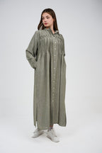 فستان قميص ماكسي مخطط بأزرار أمامية