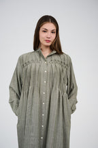 فستان قميص ماكسي مخطط بأزرار أمامية