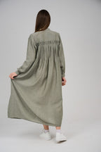 فستان قميص ماكسي مخطط بأزرار أمامية