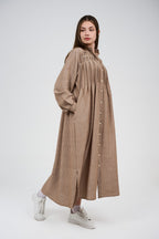 فستان قميص ماكسي مخطط بأزرار أمامية