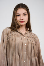 فستان قميص ماكسي مخطط بأزرار أمامية